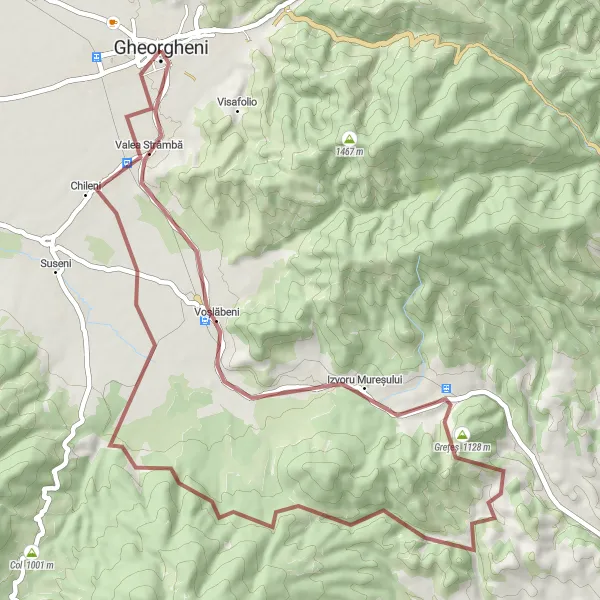 Map miniature of "Gheorgheni - Voșlăbeni Loop" cycling inspiration in Centru, Romania. Generated by Tarmacs.app cycling route planner