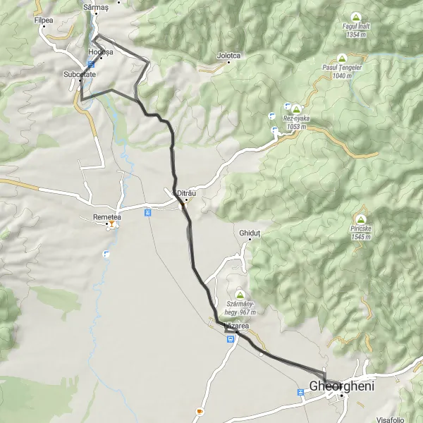 Map miniature of "Gheorgheni to Lazár Castle Road Route" cycling inspiration in Centru, Romania. Generated by Tarmacs.app cycling route planner