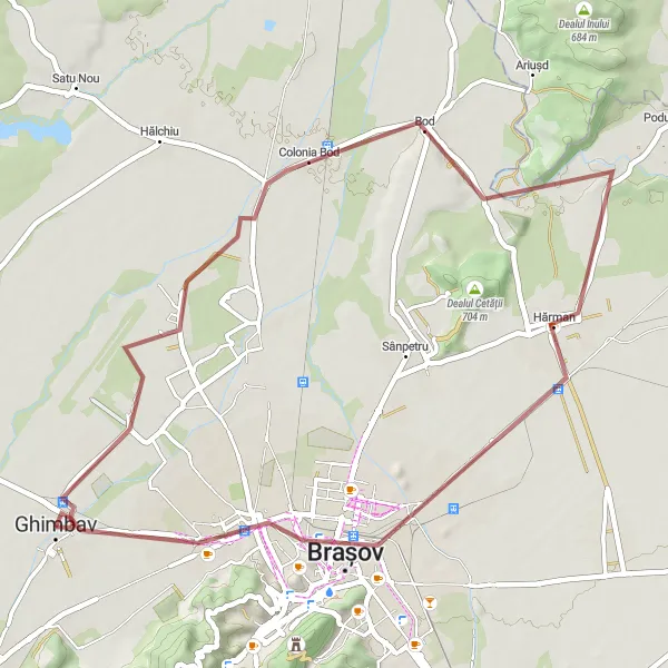 Map miniature of "Countryside Escape" cycling inspiration in Centru, Romania. Generated by Tarmacs.app cycling route planner