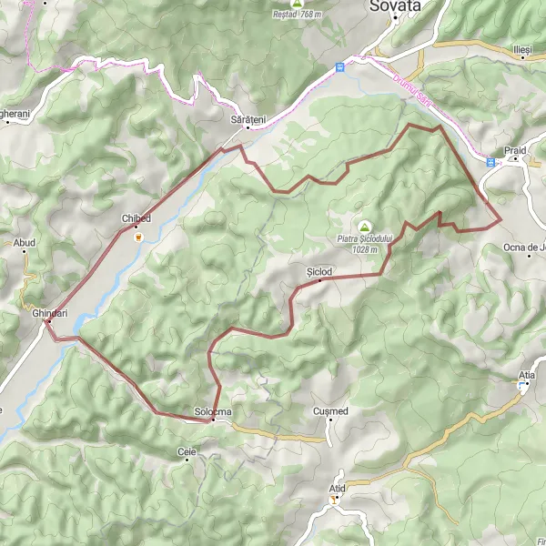 Map miniature of "Scenic Gravel Ride to Ghindari" cycling inspiration in Centru, Romania. Generated by Tarmacs.app cycling route planner