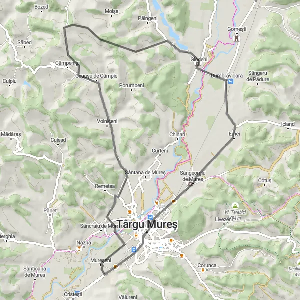 Map miniature of "Scenic Road Cycling: Glodeni and Around" cycling inspiration in Centru, Romania. Generated by Tarmacs.app cycling route planner