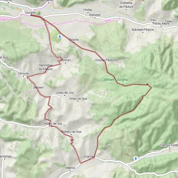 Map miniature of "Centru Gravel Cycling Route" cycling inspiration in Centru, Romania. Generated by Tarmacs.app cycling route planner