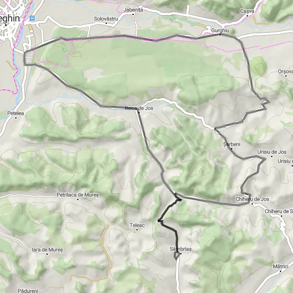 Map miniature of "Sânmihai de Pădure Loop - Scenic Road Ride" cycling inspiration in Centru, Romania. Generated by Tarmacs.app cycling route planner