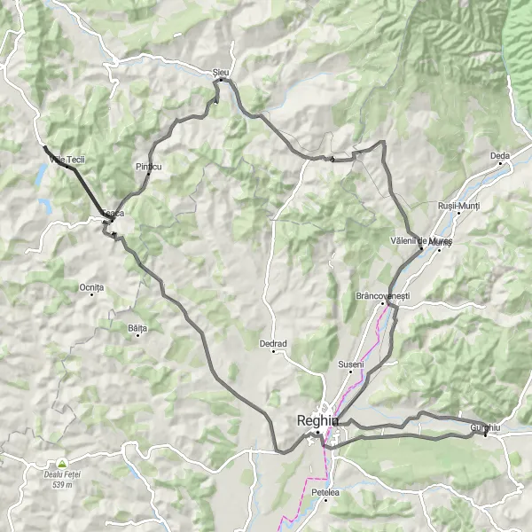 Map miniature of "Gurghiu to Jabenița Road Cycling Route" cycling inspiration in Centru, Romania. Generated by Tarmacs.app cycling route planner