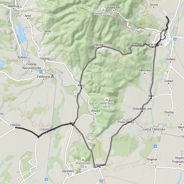 Map miniature of "Colonia Bod Loop" cycling inspiration in Centru, Romania. Generated by Tarmacs.app cycling route planner