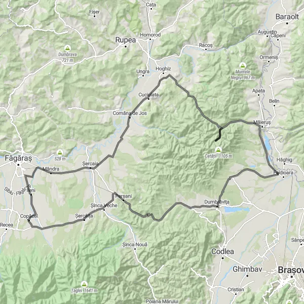 Map miniature of "The Ultimate Cycling Adventure from Hârşeni" cycling inspiration in Centru, Romania. Generated by Tarmacs.app cycling route planner