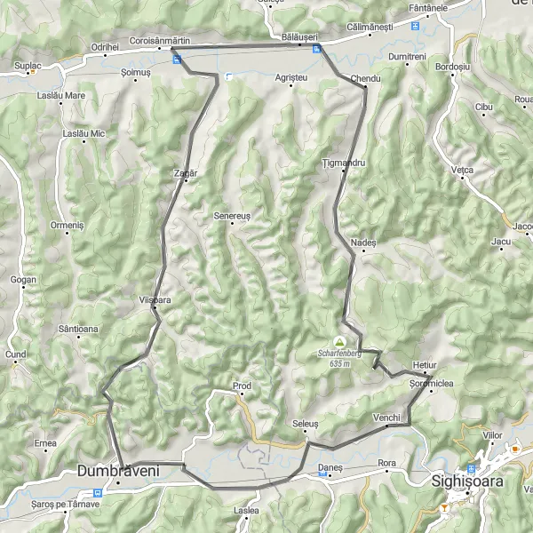 Map miniature of "Zagăr Loop" cycling inspiration in Centru, Romania. Generated by Tarmacs.app cycling route planner