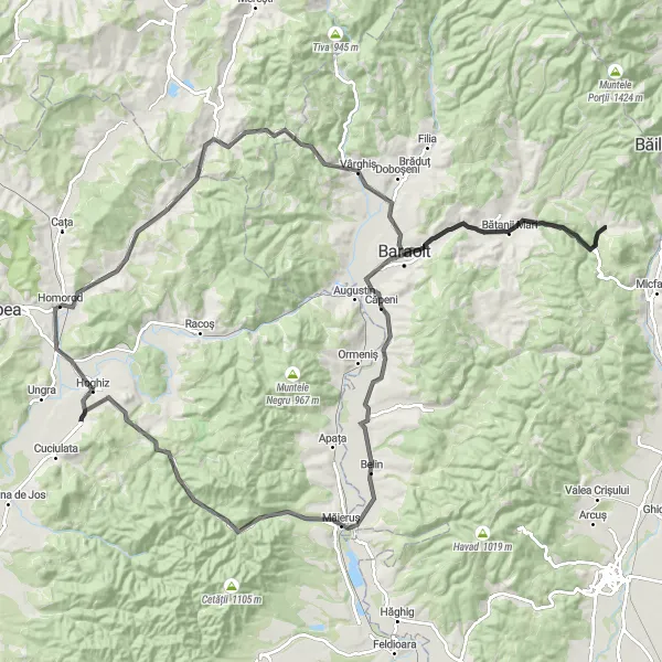 Map miniature of "Scenic Tour of Micloșoara" cycling inspiration in Centru, Romania. Generated by Tarmacs.app cycling route planner