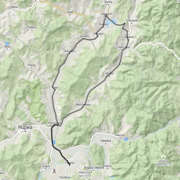 Map miniature of "Homorod and Mercheașa Loop from Hoghiz" cycling inspiration in Centru, Romania. Generated by Tarmacs.app cycling route planner