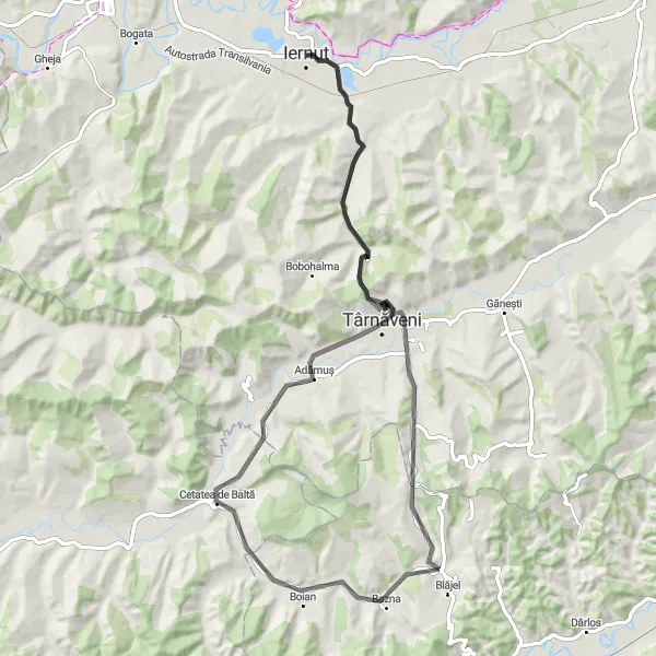 Map miniature of "Cucerdea Loop" cycling inspiration in Centru, Romania. Generated by Tarmacs.app cycling route planner