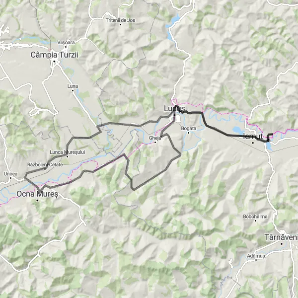 Map miniature of "Luduș Challenge" cycling inspiration in Centru, Romania. Generated by Tarmacs.app cycling route planner