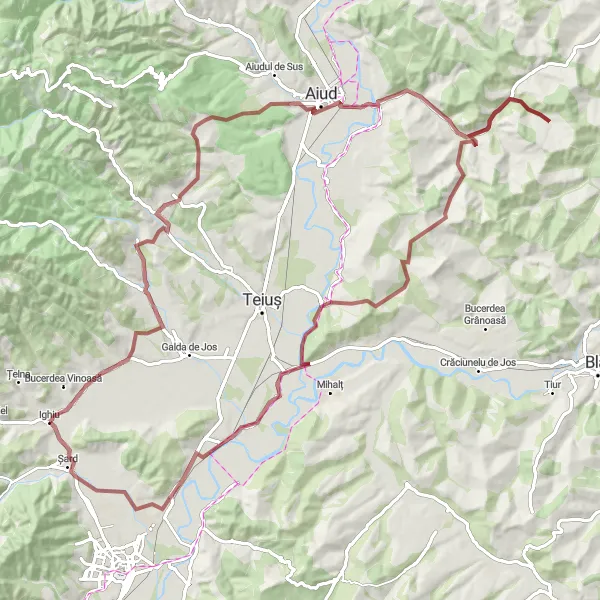 Map miniature of "The Gravel Adventure" cycling inspiration in Centru, Romania. Generated by Tarmacs.app cycling route planner