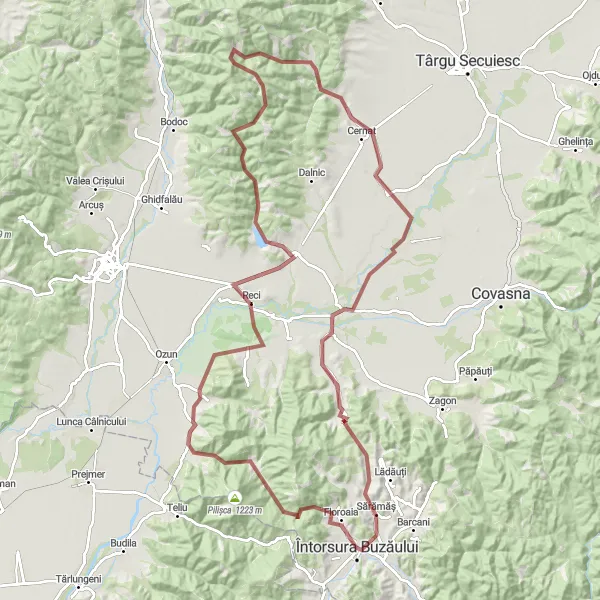 Map miniature of "Gravel Adventure through Reci and Mărcușa" cycling inspiration in Centru, Romania. Generated by Tarmacs.app cycling route planner