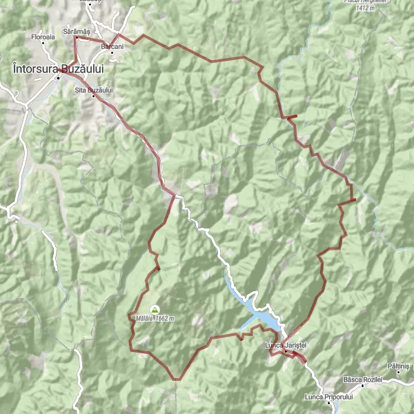 Map miniature of "Challenging Gravel Adventure to Crasna" cycling inspiration in Centru, Romania. Generated by Tarmacs.app cycling route planner