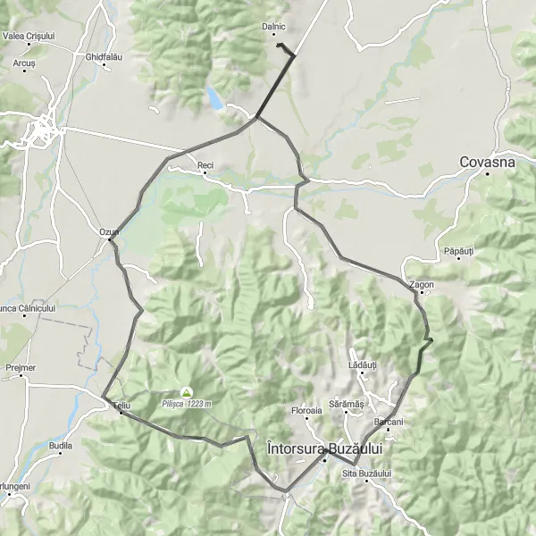 Map miniature of "From Întorsura Buzăului to Zagon" cycling inspiration in Centru, Romania. Generated by Tarmacs.app cycling route planner