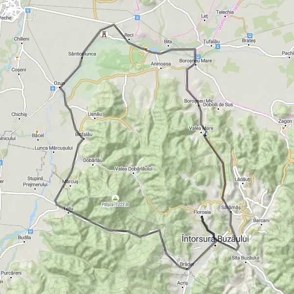 Map miniature of "Scenic Road Cycling in Întorsura Buzăului" cycling inspiration in Centru, Romania. Generated by Tarmacs.app cycling route planner