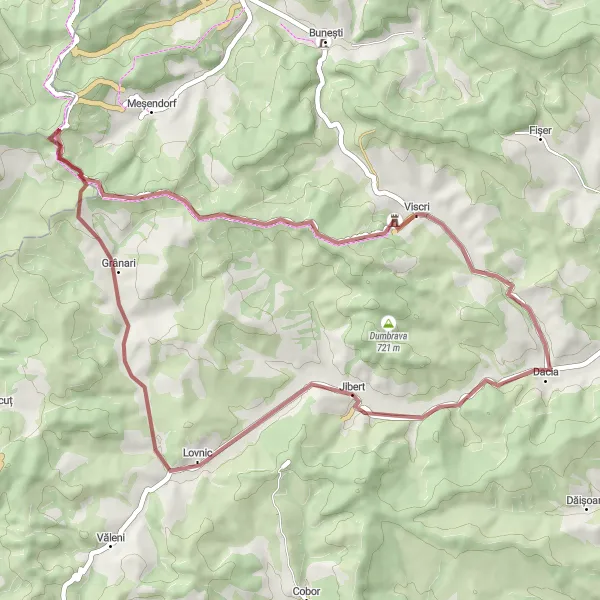 Map miniature of "Jibert Gravel Adventure" cycling inspiration in Centru, Romania. Generated by Tarmacs.app cycling route planner