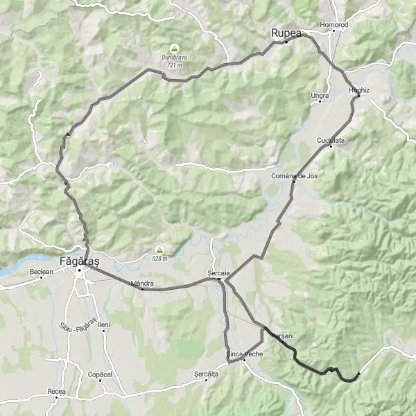 Map miniature of "Road Cycling in Transylvania" cycling inspiration in Centru, Romania. Generated by Tarmacs.app cycling route planner