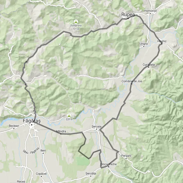 Map miniature of "Scenic Bike Tour near Jibert" cycling inspiration in Centru, Romania. Generated by Tarmacs.app cycling route planner