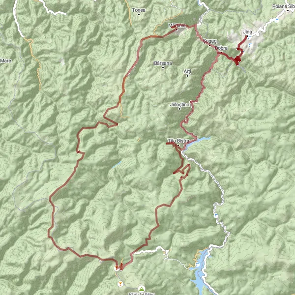 Map miniature of "Mountains and Valleys" cycling inspiration in Centru, Romania. Generated by Tarmacs.app cycling route planner