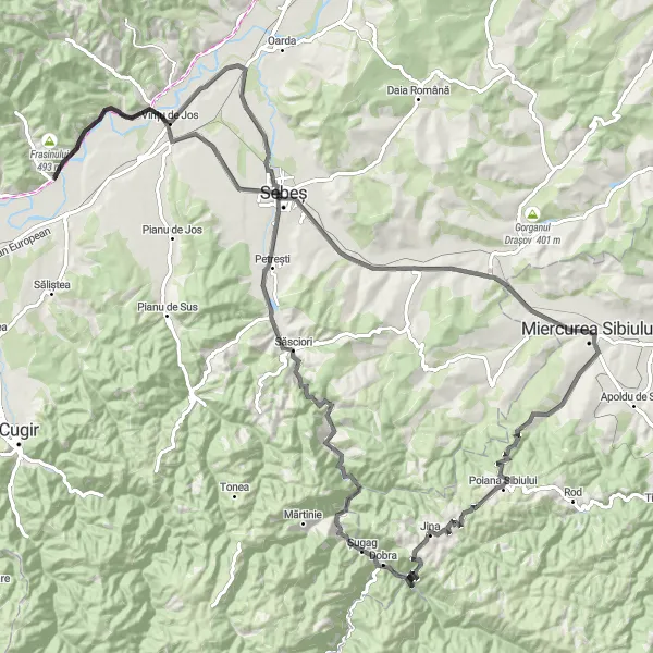 Map miniature of "Historical Trail" cycling inspiration in Centru, Romania. Generated by Tarmacs.app cycling route planner