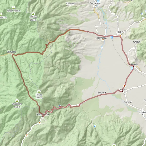 Map miniature of "Bucin Pass Adventure" cycling inspiration in Centru, Romania. Generated by Tarmacs.app cycling route planner