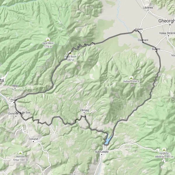 Map miniature of "Ciumani-Col-Liban-Becaș-DOM-Le Baille</a>" cycling inspiration in Centru, Romania. Generated by Tarmacs.app cycling route planner
