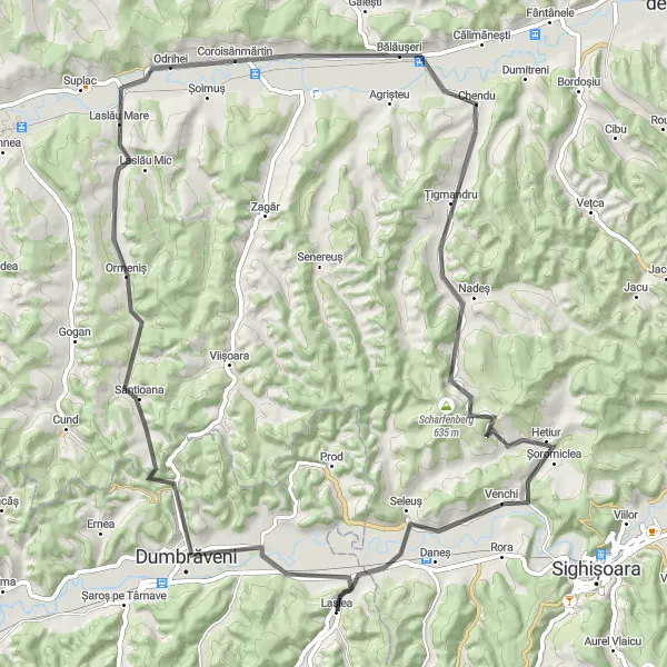 Map miniature of "The Saxon Trail" cycling inspiration in Centru, Romania. Generated by Tarmacs.app cycling route planner