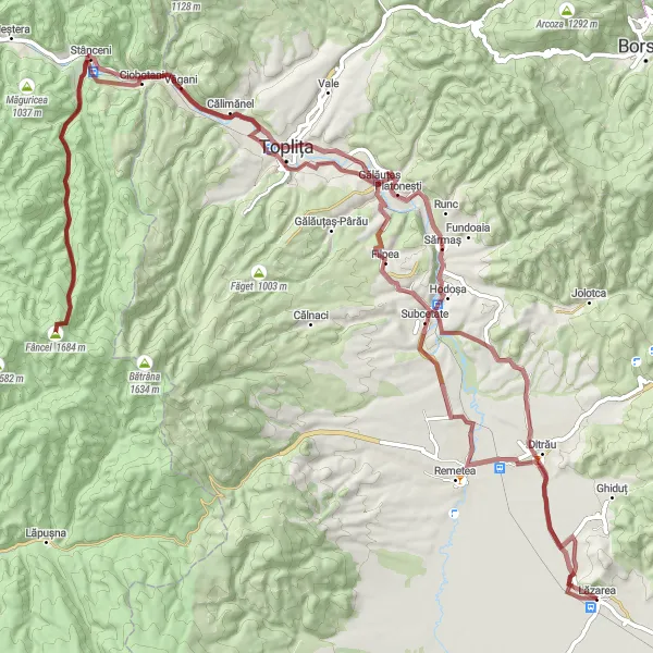 Map miniature of "The Breathtaking Gravel Loop" cycling inspiration in Centru, Romania. Generated by Tarmacs.app cycling route planner