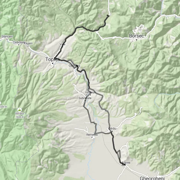 Map miniature of "Picturesque Road Tour to Lăzarea" cycling inspiration in Centru, Romania. Generated by Tarmacs.app cycling route planner