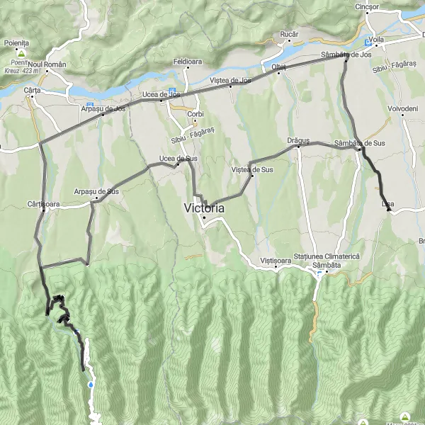 Map miniature of "Sâmbăta de Sus Loop" cycling inspiration in Centru, Romania. Generated by Tarmacs.app cycling route planner