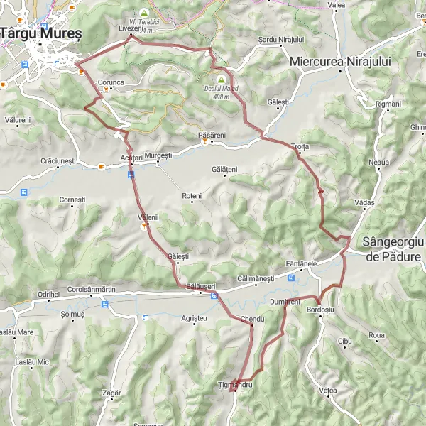 Map miniature of "The Gravel Wilderness" cycling inspiration in Centru, Romania. Generated by Tarmacs.app cycling route planner