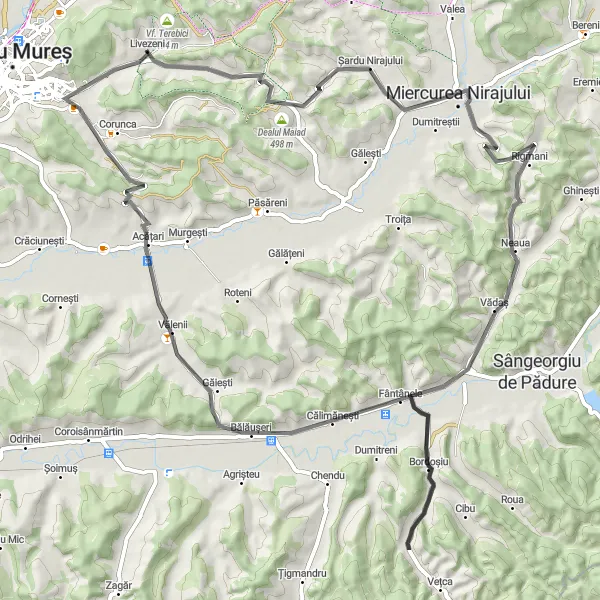 Map miniature of "The Niraj Valley Road Trip" cycling inspiration in Centru, Romania. Generated by Tarmacs.app cycling route planner