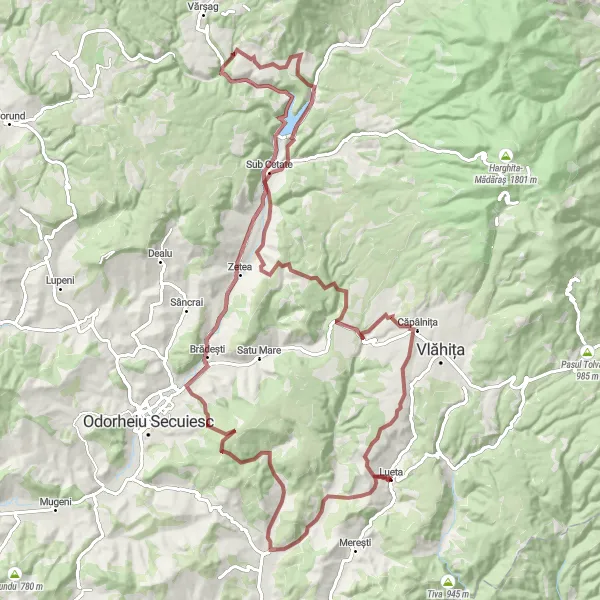 Map miniature of "Conacul Ugron-Szarkakő-Brădești-Sub Cetate-Lueta Adventure" cycling inspiration in Centru, Romania. Generated by Tarmacs.app cycling route planner