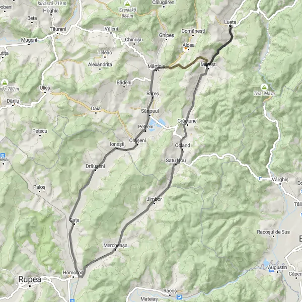Map miniature of "Lueta-Ocland-Jimbor-Cața-Rareș Loop" cycling inspiration in Centru, Romania. Generated by Tarmacs.app cycling route planner