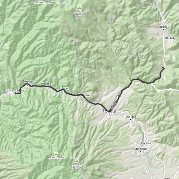 Map miniature of "Scenic Road Cycling in Lunca Bradului" cycling inspiration in Centru, Romania. Generated by Tarmacs.app cycling route planner