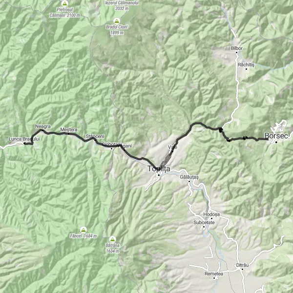 Map miniature of "Challenging Terrain and Scenic Beauty" cycling inspiration in Centru, Romania. Generated by Tarmacs.app cycling route planner