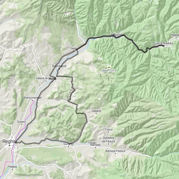 Map miniature of "Challenging Road Cycling Adventure in Lunca Bradului" cycling inspiration in Centru, Romania. Generated by Tarmacs.app cycling route planner