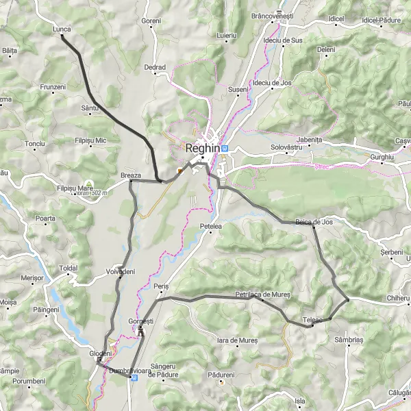 Map miniature of "Iernuțeni Discovery" cycling inspiration in Centru, Romania. Generated by Tarmacs.app cycling route planner