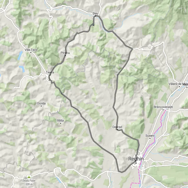 Map miniature of "Lunca to Sântu Road Route" cycling inspiration in Centru, Romania. Generated by Tarmacs.app cycling route planner