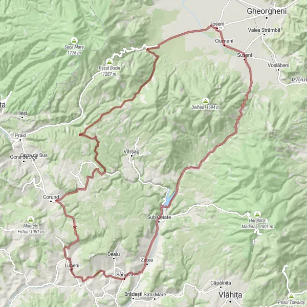 Map miniature of "Gravel Adventure" cycling inspiration in Centru, Romania. Generated by Tarmacs.app cycling route planner