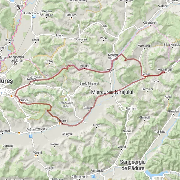 Map miniature of "Hidden Gems of Măgherani" cycling inspiration in Centru, Romania. Generated by Tarmacs.app cycling route planner