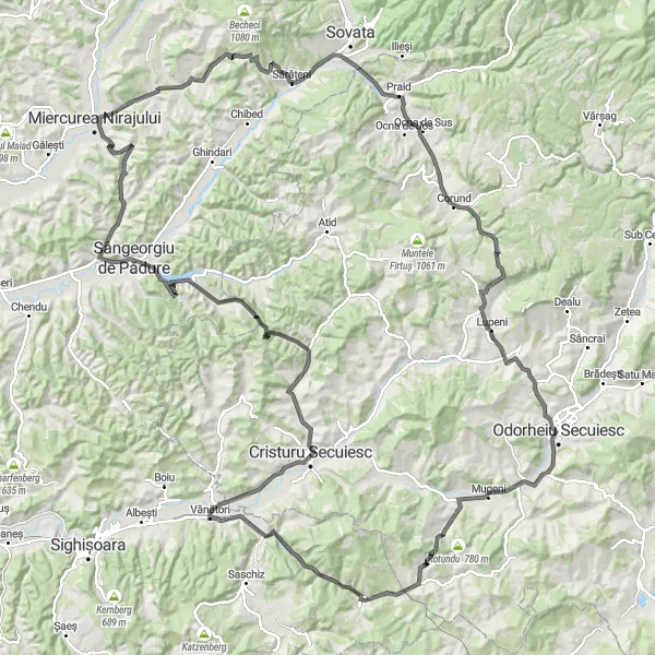 Map miniature of "Ultimate Adventure from Măgherani" cycling inspiration in Centru, Romania. Generated by Tarmacs.app cycling route planner