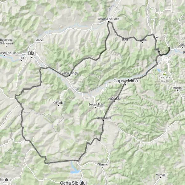 Map miniature of "Mediaş to Boian Epic Ride" cycling inspiration in Centru, Romania. Generated by Tarmacs.app cycling route planner