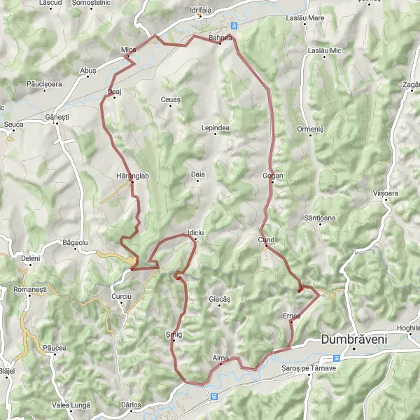 Map miniature of "Cund Gravel Adventure" cycling inspiration in Centru, Romania. Generated by Tarmacs.app cycling route planner