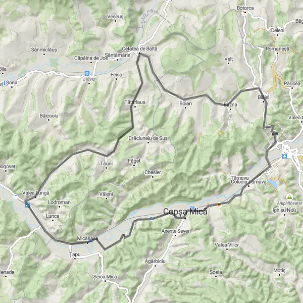 Map miniature of "Serene Ride to Boian" cycling inspiration in Centru, Romania. Generated by Tarmacs.app cycling route planner