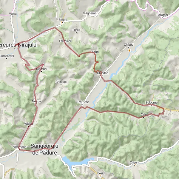 Map miniature of "Gravel Adventure near Miercurea Nirajului" cycling inspiration in Centru, Romania. Generated by Tarmacs.app cycling route planner