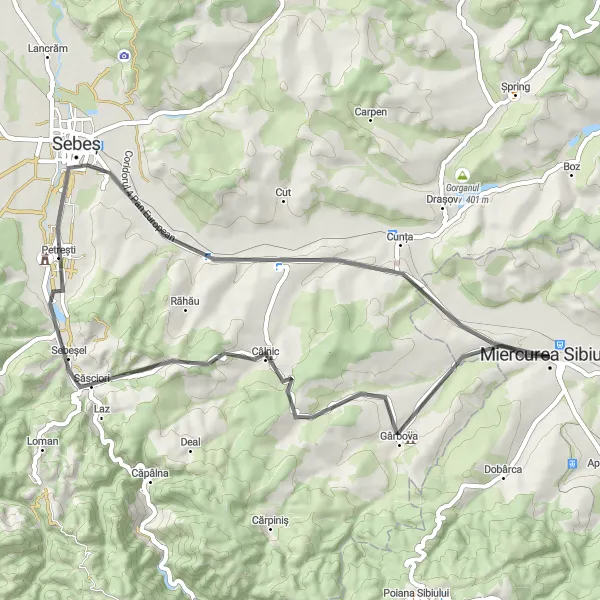 Map miniature of "Scenic Sebeșel" cycling inspiration in Centru, Romania. Generated by Tarmacs.app cycling route planner