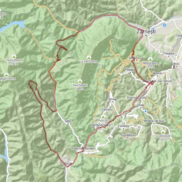 Map miniature of "Moeciu de Jos - Gâlma Danciului Loop" cycling inspiration in Centru, Romania. Generated by Tarmacs.app cycling route planner