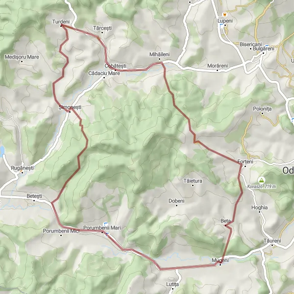 Map miniature of "Centru Gravel Cycling Route" cycling inspiration in Centru, Romania. Generated by Tarmacs.app cycling route planner